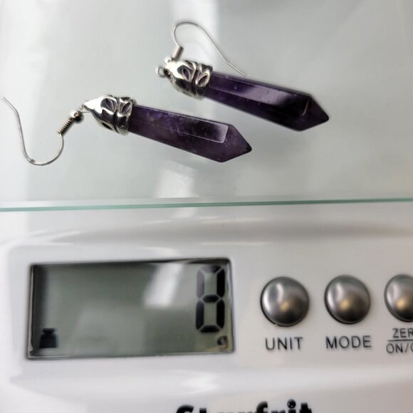 Purple Crystal Dangle Faceted Drop Earrings - Picture 6 of 7